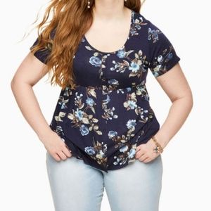 NWT Loralette blue rose babydoll top size 4X